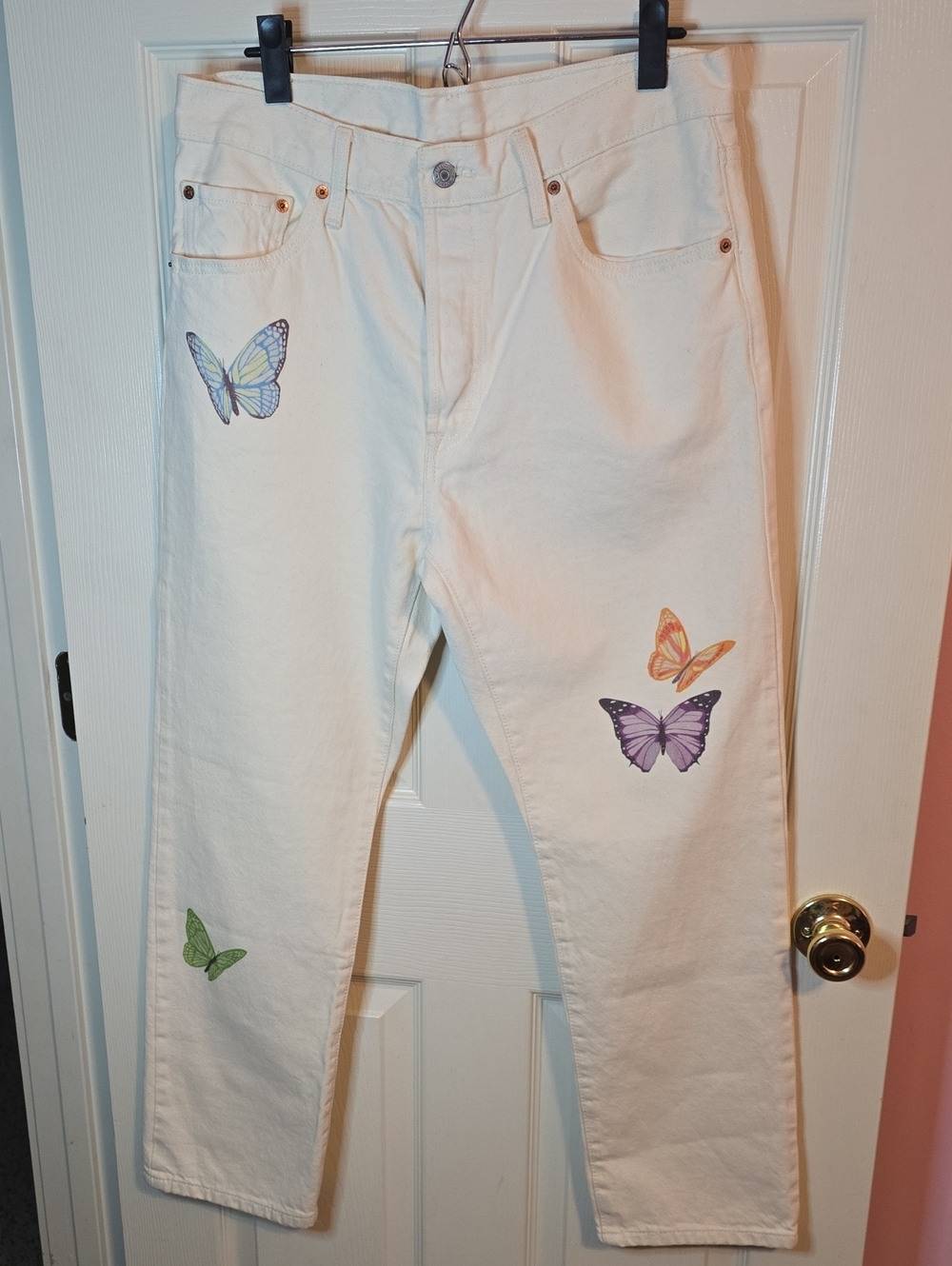 Levi's‎ White Straight-Leg Jeans with Multicolor Butterfly Prints